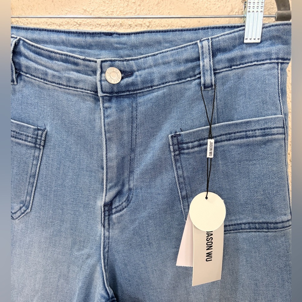 Jason Wu Wide Leg Patch Pocket Jeans  Medium Wash Boho  Size 6 NWT - Picture 7 of 7